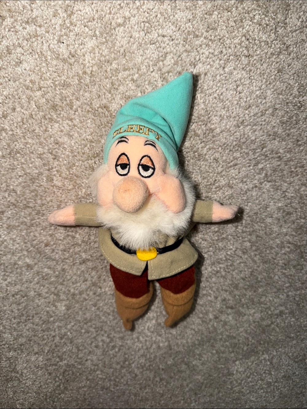 Vintage Disney Sleepy Dwarf Plush Snow White & Seven Dwarfs Teal Hat